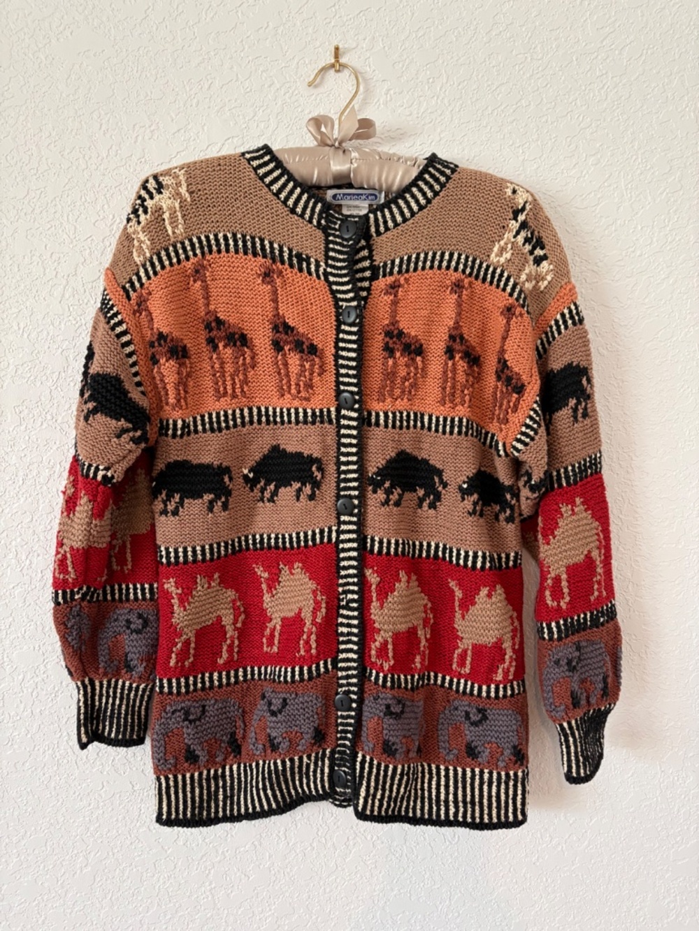 Mariea Kim Hand Knit African Animal Print Long Sleeve Sweater Small